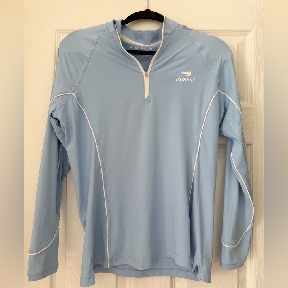Peter Millar Women's M Blue US Open Raglan-Sleeve Perth Layer UPF 50 1/4 Zip